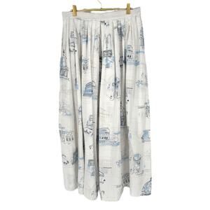 VTG Escada Rome Holiday Novelty Print Midi Skirt EU 42 Cotton Button Italy